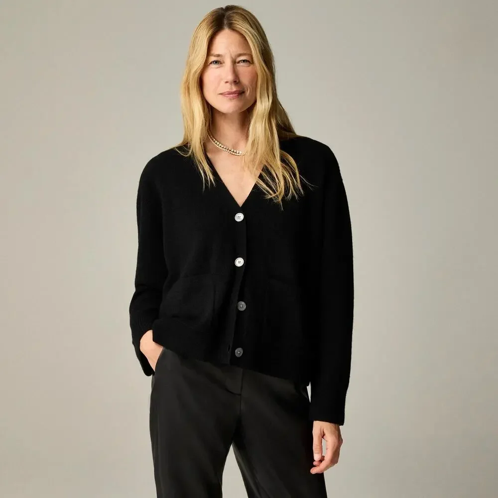J. Crew Cashmere Patch Pocket Cardigan Black CB881 XS